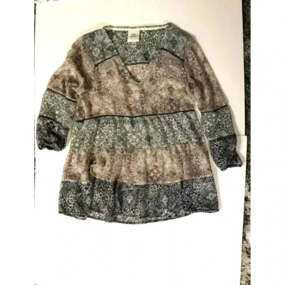 Knox Rose Blouse 3/4 Sleeve v neck casual size small sheer paisley multicolor - Picture 7 of 11